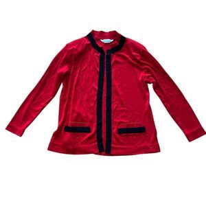 Misook Red and Black Open Front Cardigan Sweater Women’s Size Large Vintage